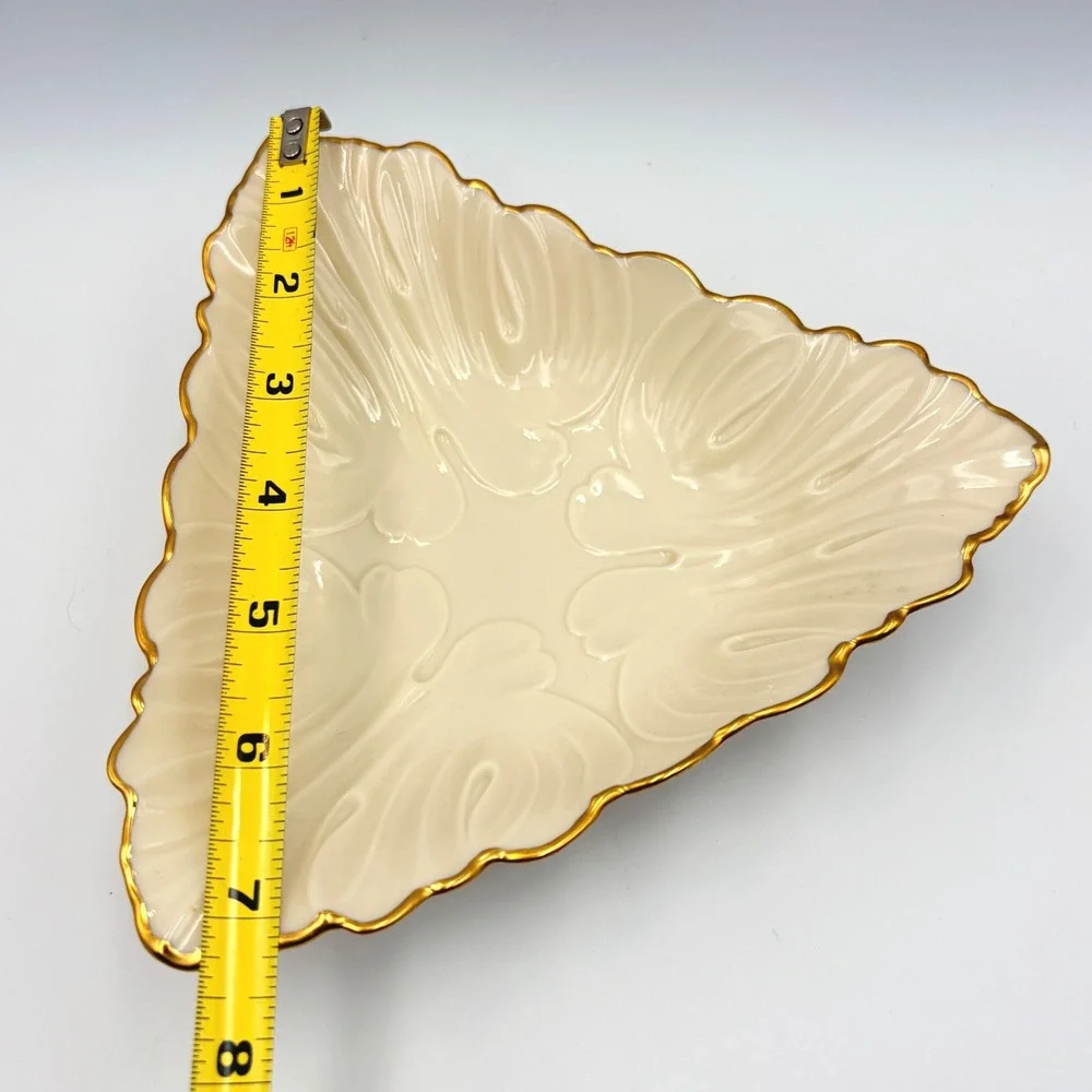 Lenox Triad Collection 24K Gold Trim Ivory Embossed Triangular Dish Catchall USA